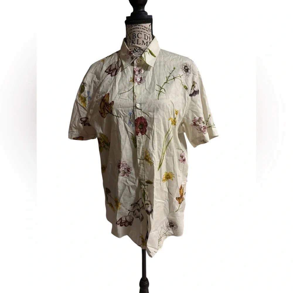 Gucci Cream Floral Short-Sleeve Button-Down Shirt